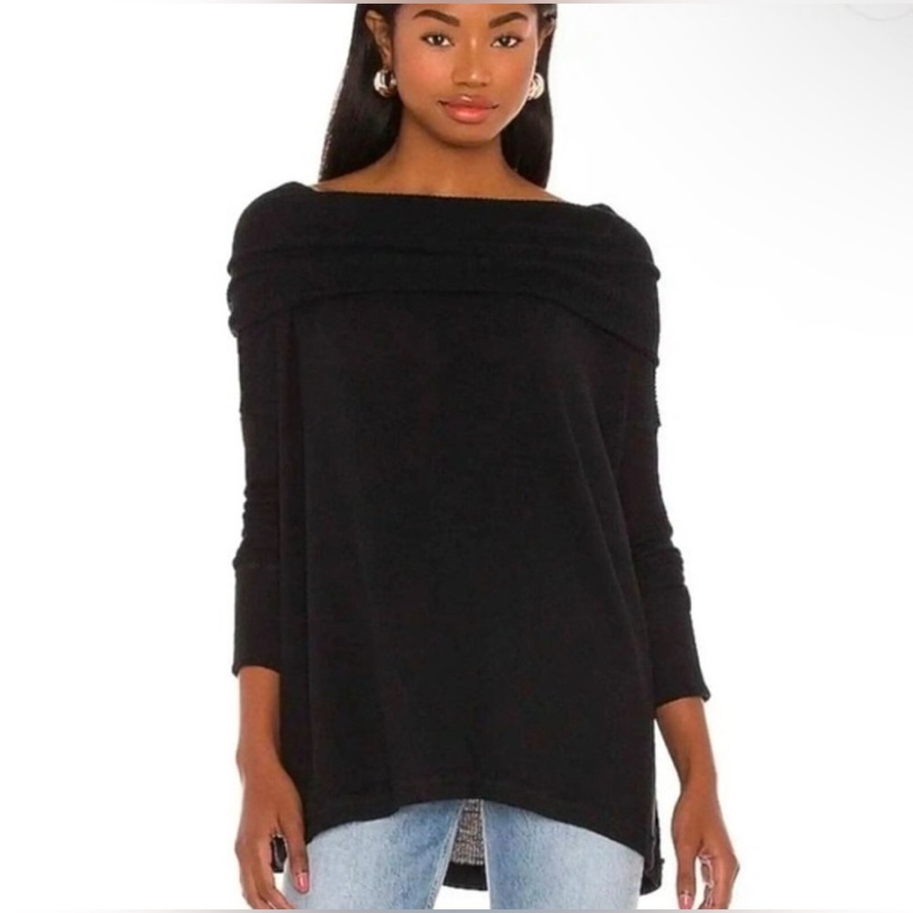 NWT Free People Juicy Long Sleeve Top Cowl Neck Thermal Oversized Open Back blac - Picture 5 of 11